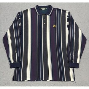 VTG Haleman Polo Shirt‎ Mens XXL Striped Long Sleeve Crest Embroidered Casual